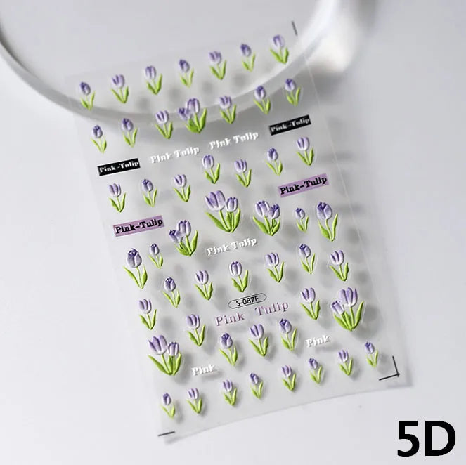 Fantasie blau lila Hortensie 5d geprägte Tulpe selbst klebende Nail Art Aufkleber hochwertige bunte Bouquet Nail Art Aufkleber