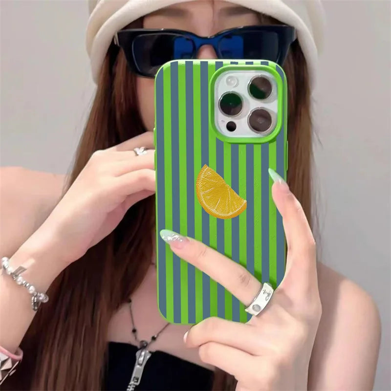 Für iPhone 17 16 15 14 13 12 11 Pro Max Hülle Blau gestreift Zitronenfrisches Muster Cover für iPhone XS X XR 16 Plus 16e Soft Funda