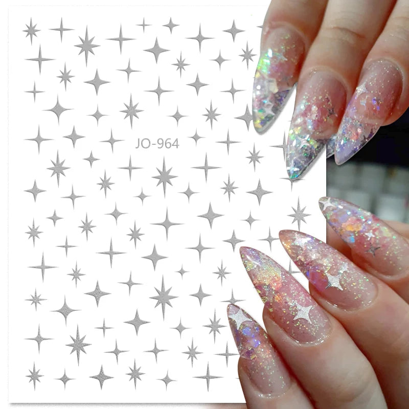 1PCS Schwarz Weiß Schmetterling Laser Nagel Aufkleber Y2K Nail art Dekoration Abstrakte Linien Bronzing Blumen Aufkleber Für Nägel