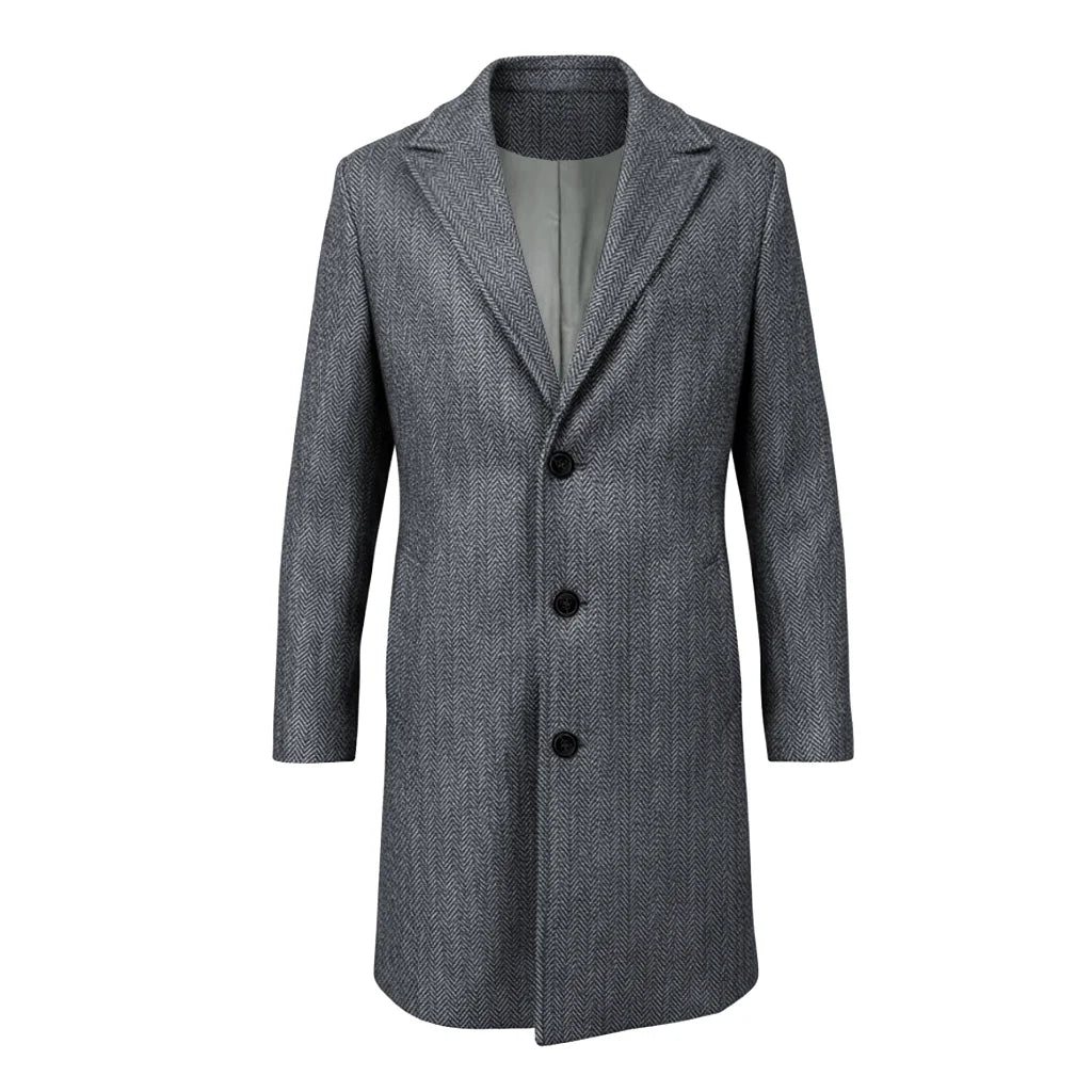 Herbst/Winter Herren Gestreifter Mantel Street Casual Jacke Lange Jacke Klassisches Muster Windjacke Warme Outdoor-Büro-Herrenbekleidung