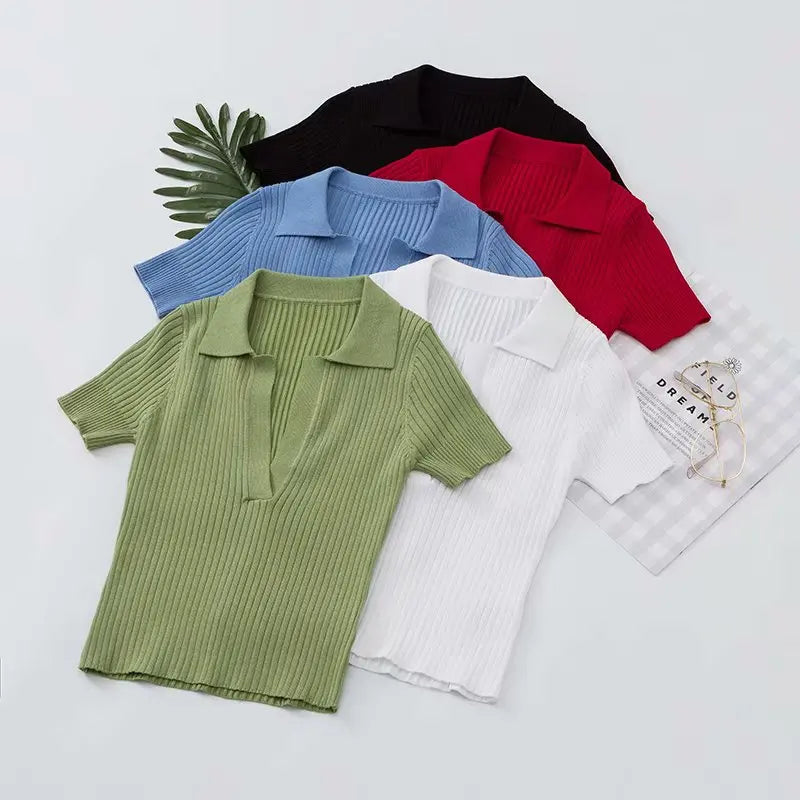 Sommer damen polo shirt frauen shorts kurzarm weiß solide cropped polo shirts mujer streetwear