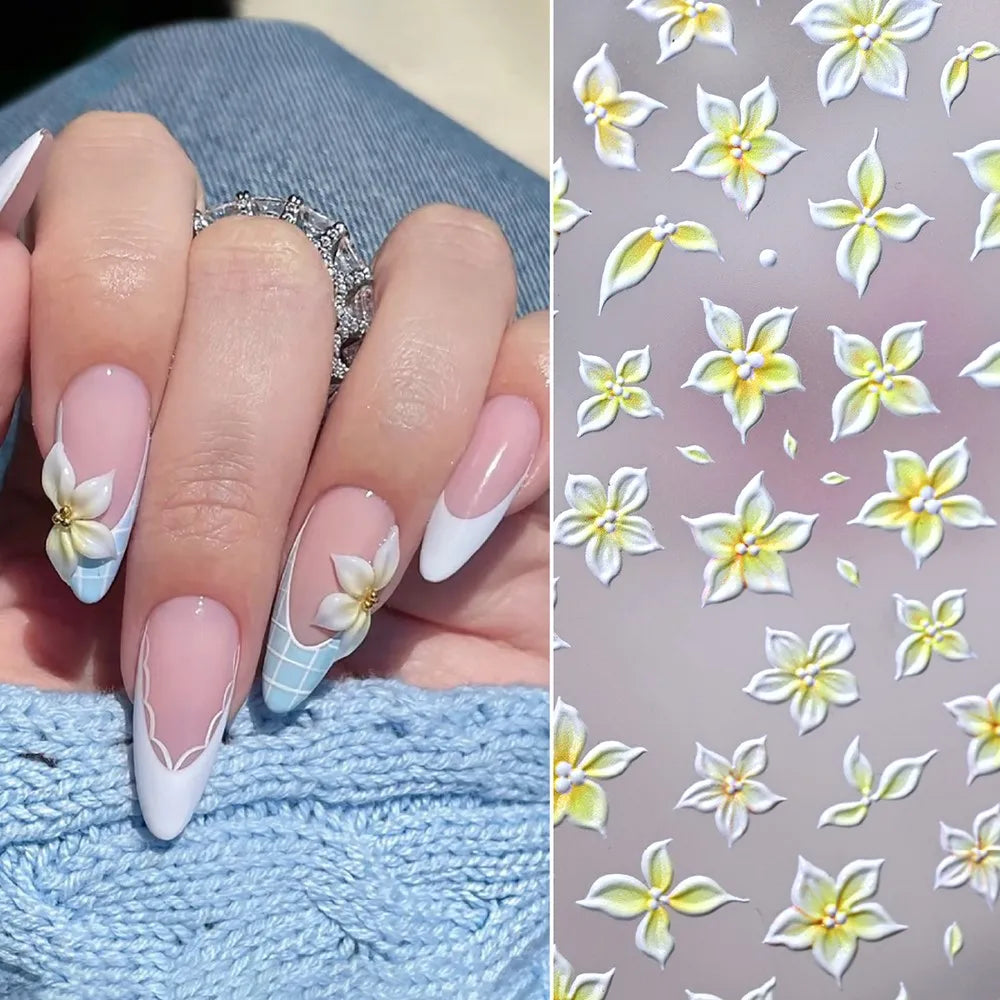 5D Relief Ombre Rosa Fünfblättrige Nagelkunst-Aufkleber Niedliche Weiche Lilien-Blumen Nagelsticker 8*10cm Selbstklebende Rosa Blumen-Nagelsliders