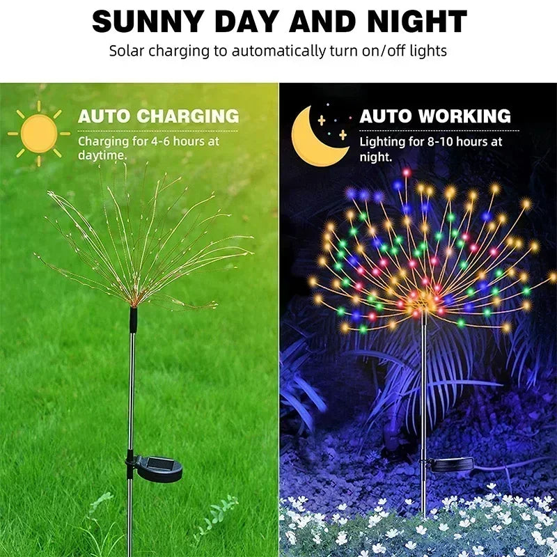 Solar LED Feuerwerk Lichterkette Outdoor Garten Dekoration Rasen Weg Licht für Terrasse Hof Party Weihnachten Hochzeit