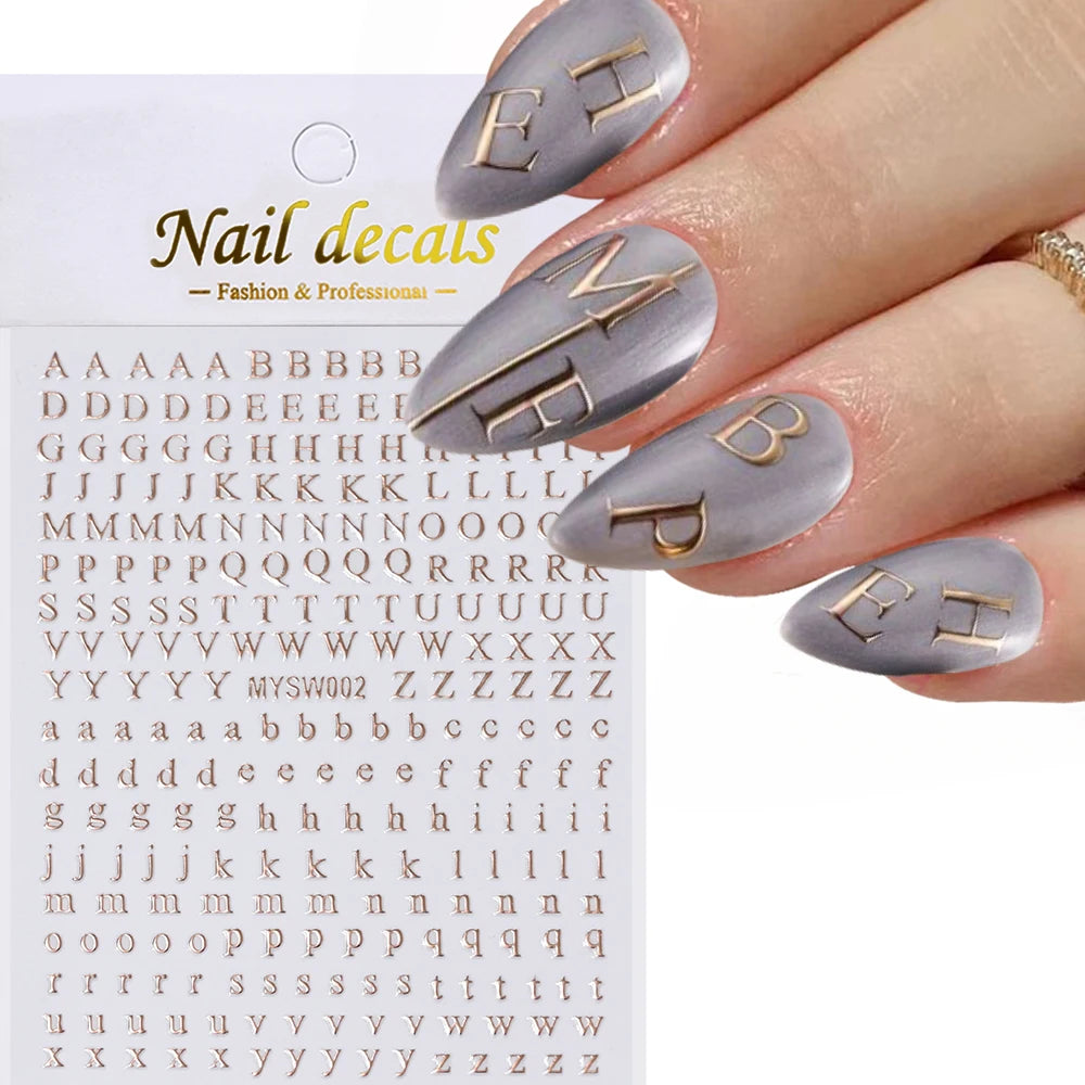 1 Stück 3D Englischer Buchstabe Nail Art Aufkleber Kleine 26 Alphabet Klebeaufkleber 10*8 cm 0-9 Nummer DIY Sliders Maniküre Dekorationen