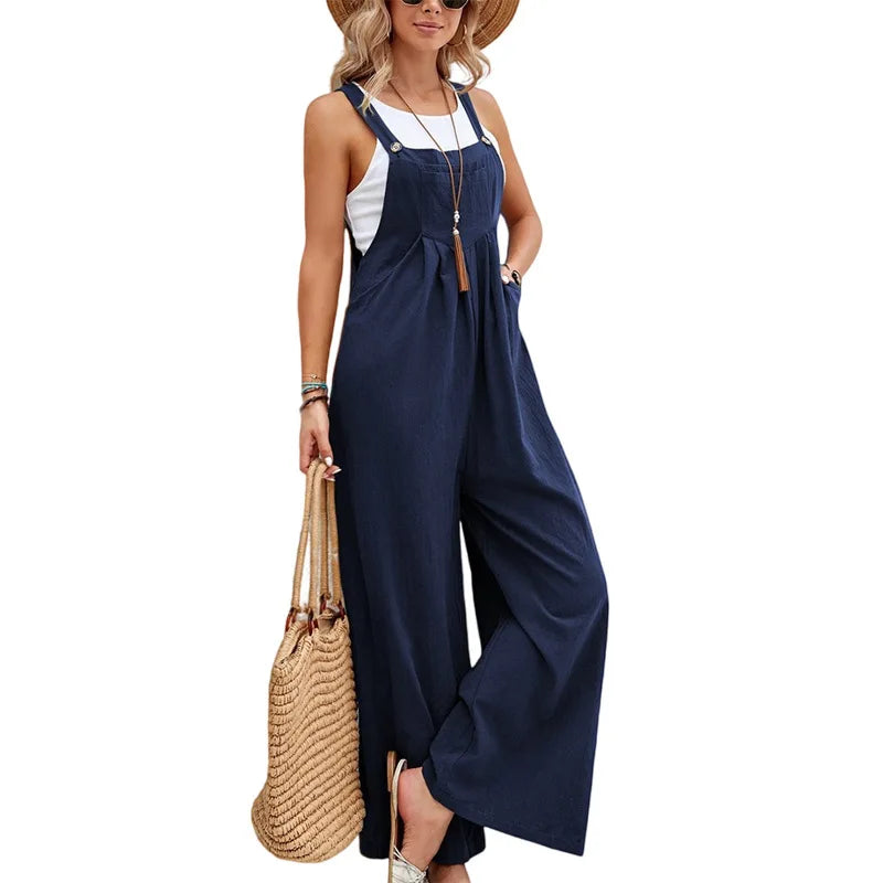 Damen Sommer Herbst Lässige Jumpsuits mit Trägern Elegante Hochgeschnittene Weite Hosen Harajuku Ärmellose Overalls Streetwear