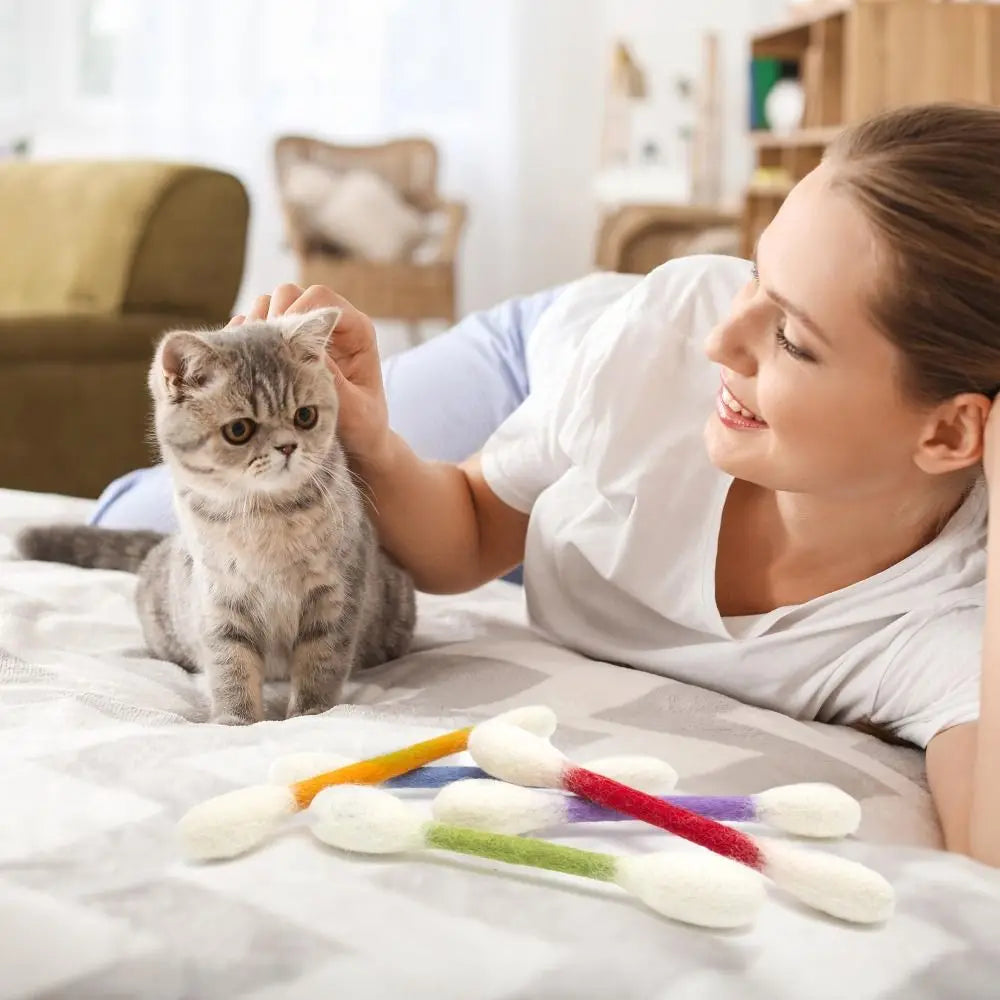 6er-Set Filz-Baumwollstäbchen für Katzen: Leichte, weiche interaktive Kick-Sticks zum Kauen, Zahnreinigung und als riesige interaktive Spielzeuge für Katzen