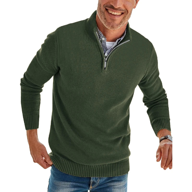 Herren-Pullover mit Viertelreißverschluss, langärmelig, schmale Passform, Stehkragen, lässiger Strick-Polo-Pullover, warmer Rollkragenpullover für den Winter