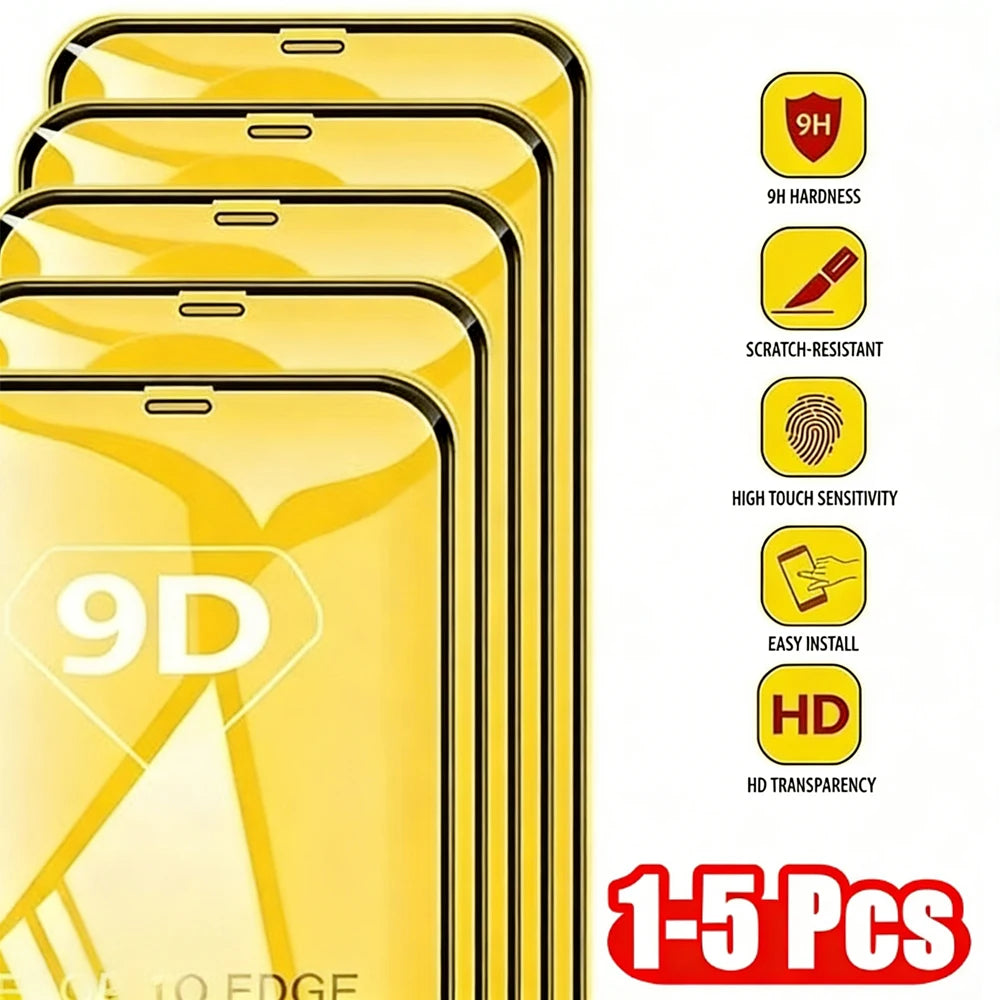 1-5 Stück 9D Panzerglas für iPhone 17 Pro Max, Air 16 Pro, 16 Plus, 16e, 15, 18, 14, 13, 12 mini, 11, X, XR, Xs Max, 6, 7, SE Displayschutz