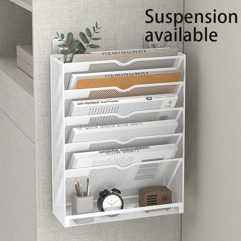 Schreibtisch-Akten-Organizer aus Netzstoff mit 5 Etagen, zum Aufhängen an der Wand montierter Dokumenten-Organisationsständer, vertikaler Briefpapier-Ordnerhalter für den Schreibtisch