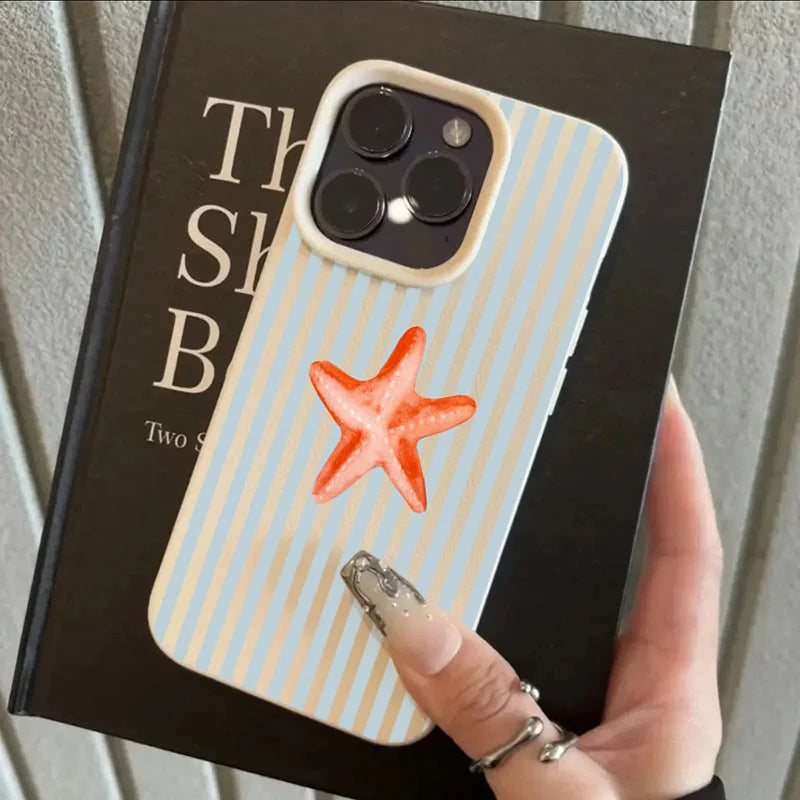 Handyhülle für iPhone 16 15 14 13 12 11 Pro Max X XR XS Max 15 Plus 16E Sommer süßes Seestern-Streifenmuster weiche Rückseite