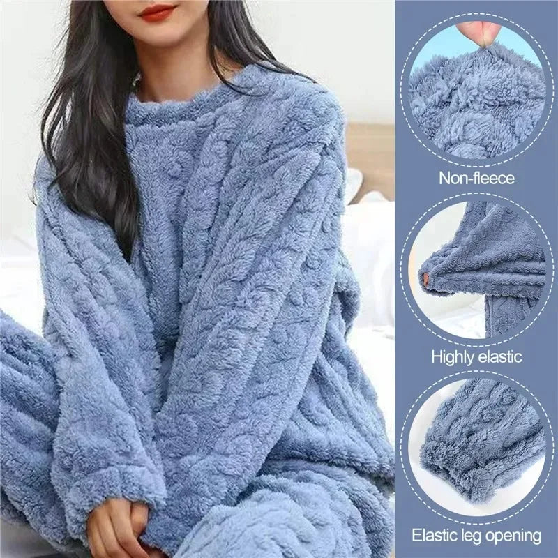 Warmes Pyjama-Set aus weichem Korallensamt-Jacquard für Damen, gemütliche Loungewear-Oberbekleidung für Winter, Weihnachten, Valentinstag, Geschenk ﻿