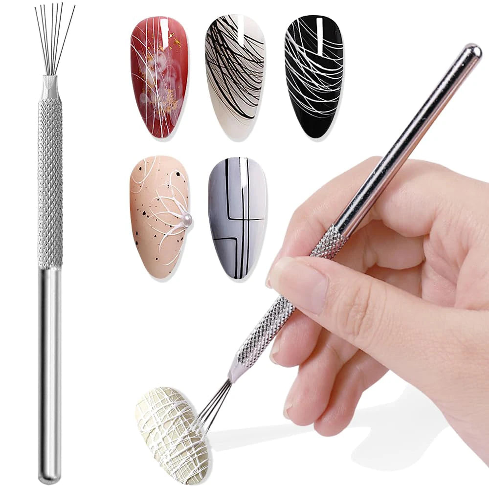 7-poliger Nagel Liner Nail Art Tools Edelstahl Streifenlinien Nail Art Stifte Biegsame Stifte Ultradünne Linie Nagelbürste Gelmalerei