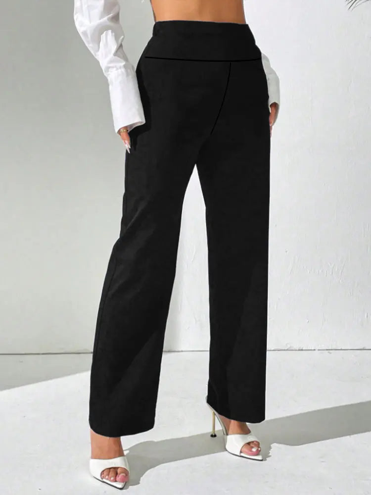 Einfarbige, lässige, gerade geschnittene Hose für Damen, Frühling/Herbst, hohe Taille, Bauchkontrolle, schlankmachend, weit geschnittene, lange Sporthose