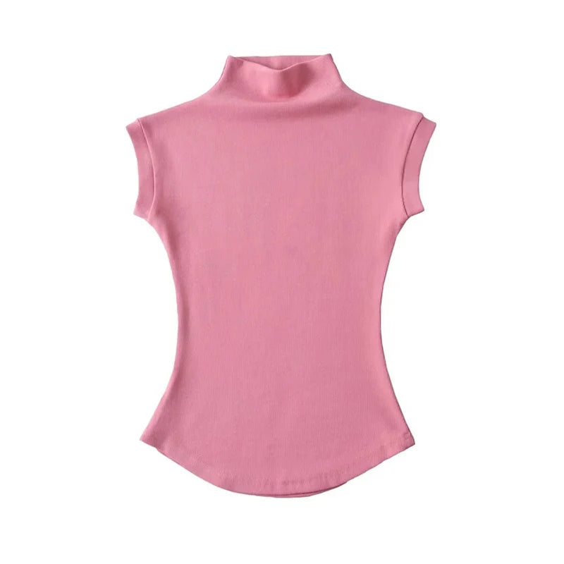 Frauen Sommer Sexy Rollkragen Ärmellose T-Shirts Tops Solide Slim Fit Pullover Casual Tees Shirts Weibliche Streetwear Grundlagen Tees