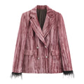 2026 neue Frauen Rosa Blazer Hosen Set Langarm Feder Design Anzug + Pendeln Frau Gerade Hosen Straße Samt material Trendy