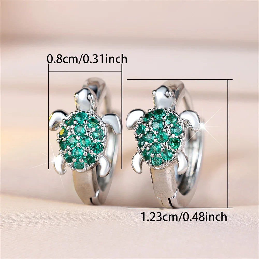 Mehrfarbige Zirkon Meeresschildkröte Creolen für Frauen Vintage Gold Silber Farbe Ohrschnalle Hochzeit Schmuck Valentinstag Geschenke