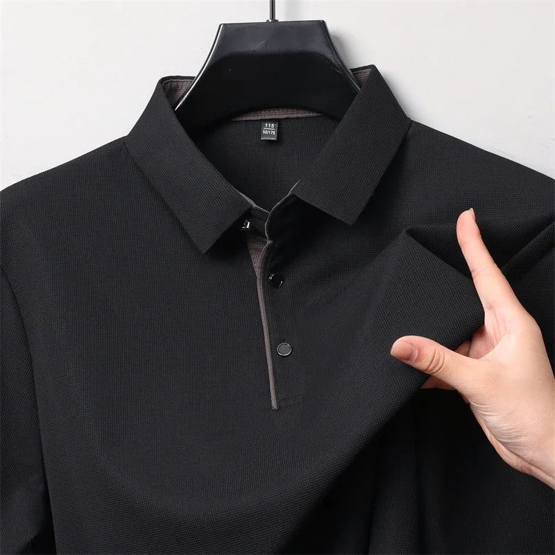 Neues Herren-Poloshirt, Business-Casual, langärmelig, einfarbig, modisch, warm, bequem, vielseitiges Oberteil für vier Jahreszeiten