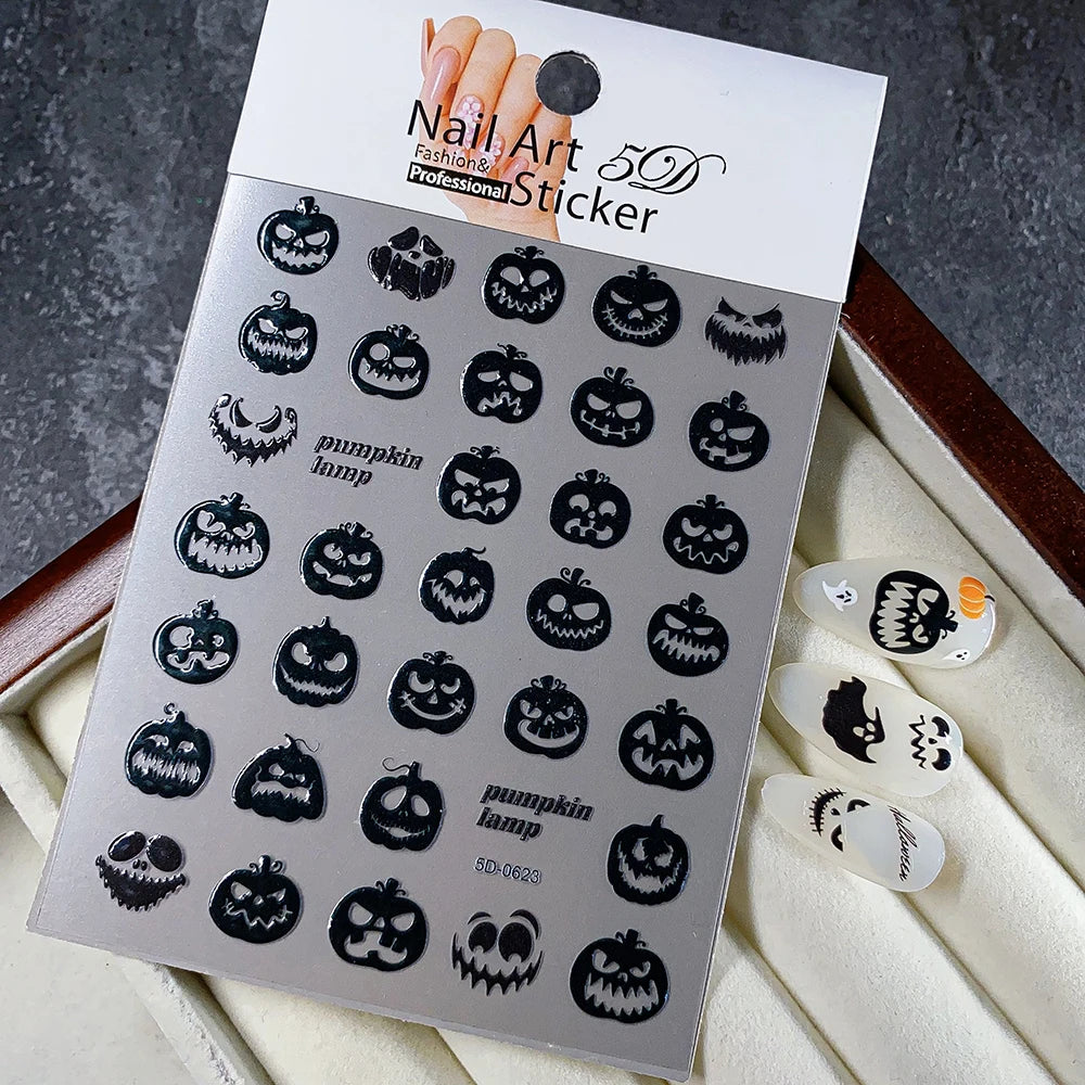1 stücke Dark Horror Schädel Kürbis Kopf Nagel Aufkleber Schwarz Fledermaus Spinne Geist Gesicht Halloween Nagel Aufkleber Halloween Nagel Aufkleber versorgung