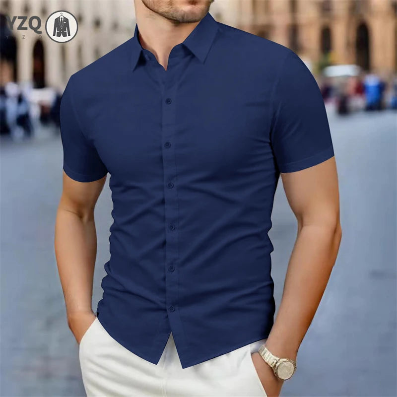 2025, neues Herren-Business-Casual-Hemd, einfarbig, kurzärmelig, für Sommermode, kein Bügeln, bequemes und vielseitiges Oberteil