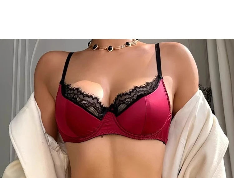 Französisches Sexiness Rotes Hochzeitsnacht-Dessous-BH-Set MOYISU – Sternzeichen-Jahr-Spitzen-Bralette, dünn, verstellbar und gekürzt für kleine Brüste