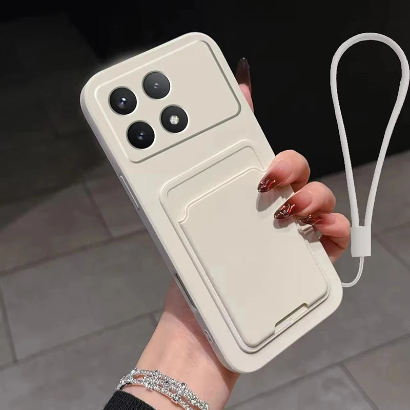 Luxus Flüssigkeit Silikon Karte Slot Tasche Halter Telefon Fall Für XiaoMi Redmi 12C A5 A3 Hinweis 14 13 12 Pro plus 11 10 9 8 Brieftasche Abdeckung