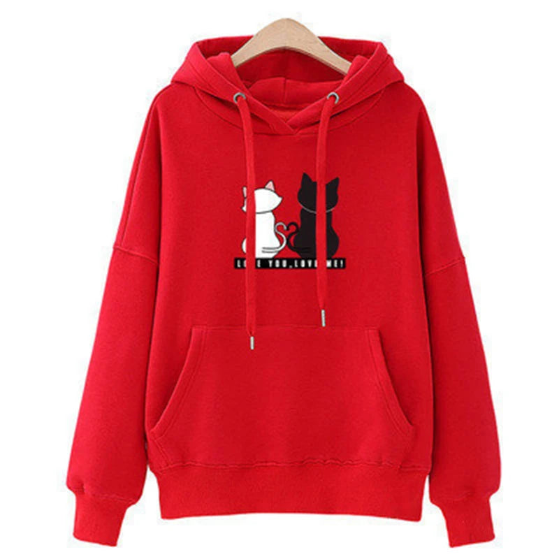 Plus Size Hoodie Damen Casual Kapuzenpullover Kreativer Hoodie Passende Streetwear Niedliches Katzenmuster Monogramm Hoodie CYXX077