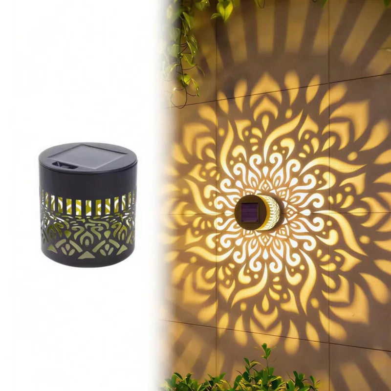Solar-Wandleuchte mit Mandala-Muster-Projektion, Wasserdichte LED-Energiespar-Dekorationsleuchte, Solar-Zaunbeleuchtung mit Warmem Muster-Projektor