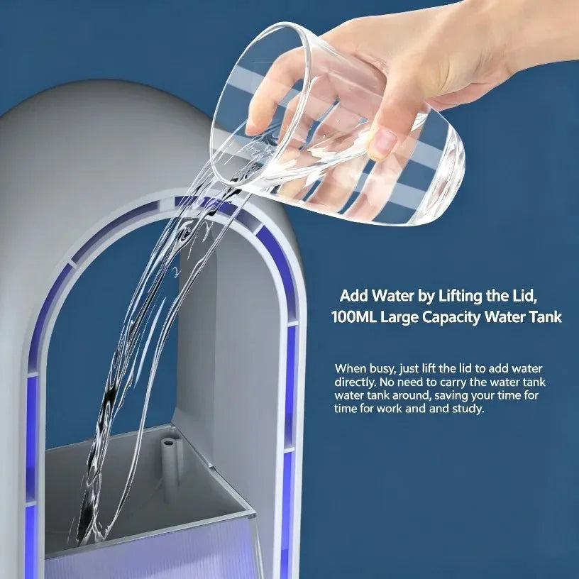 Geräuschloser Desktop-Kühlungs-Luftbefeuchter mit LED-Anzeige, 100ml Top-Fill Wassertank, Mehrfach-Geschwindigkeitsstufen, Timer, Weitwinkel-Luftkühler, USB-betrieben