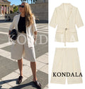 KONDALA Damen Büro-Outfit Gestreiftes Blazer-Set mit Gürtel Blazer mit Taschen Shorts Neue Mode 2026 Frühling Sommer Urlaub Lässiges Shorts-Set