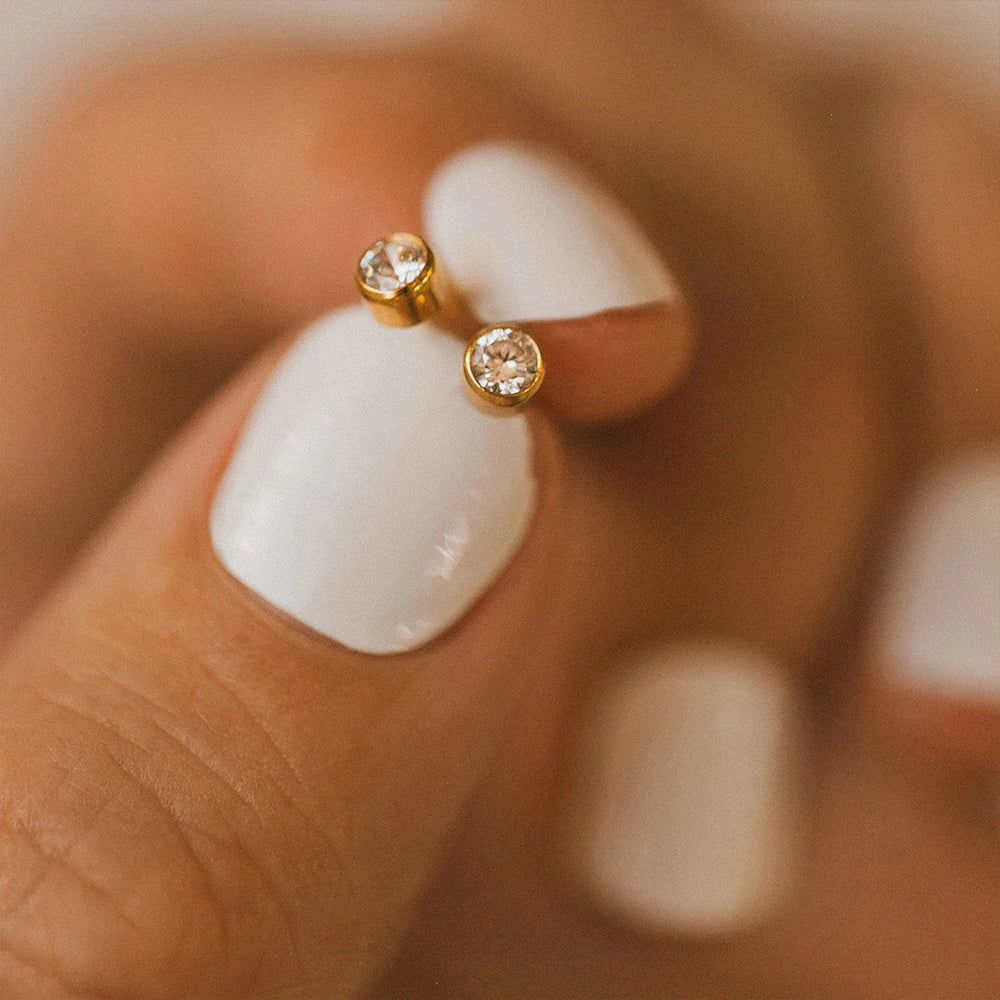 EManco Piercing Push-Back Ohrringe Piercingsichere Minimalistische Geschenkidee für Frauen Großhandel Edelstahl Geburtsstein Ohrstecker