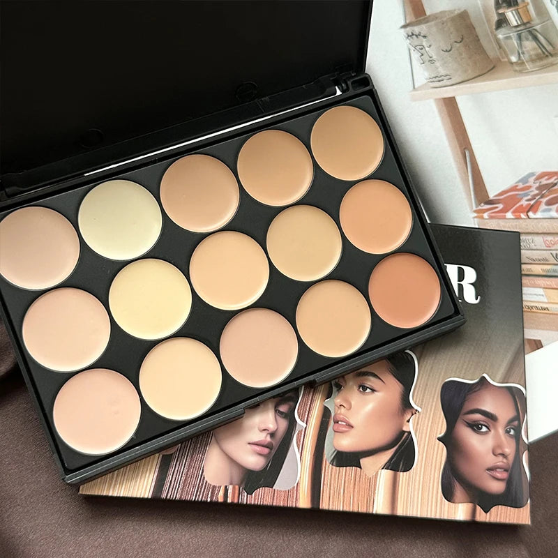 15-Farben-Gesichts-Concealer-Tarncreme, wasserdicht, zum Abdecken von Gesichtsunreinheiten, Augenringen, Sommersprossen, Narben, mit Aufhellung