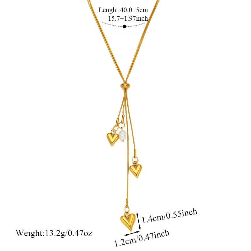 EILIECK Damen-Halskette mit Herz-Anhänger, Y-förmig, 18 Karat vergoldete Edelstahl-Halskette, täglich wasserfester Schmuck