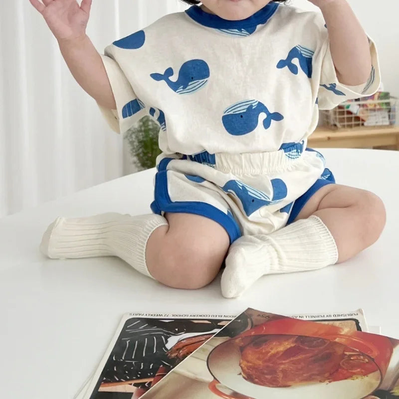 Neugeborene Jungen Mädchen Outfits Sommer Trainingsanzüge Baby Jungen Kleidungsset Kleinkinder Sommerkleidung Cartoon T-Shirt+Shorts 2-teiliges Set