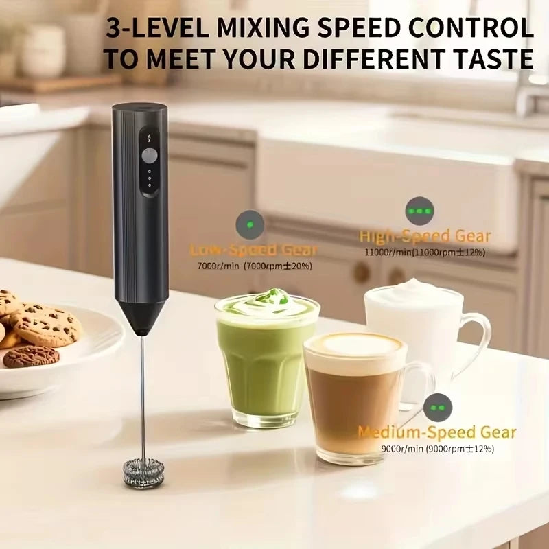 Kabelloser elektrischer Milchaufschäumer, wiederaufladbarer Milch- und Kaffeemixer, 3-stufiger Eierschläger für die Zubereitung von heißem Schokoladen-Latte-Schaum.