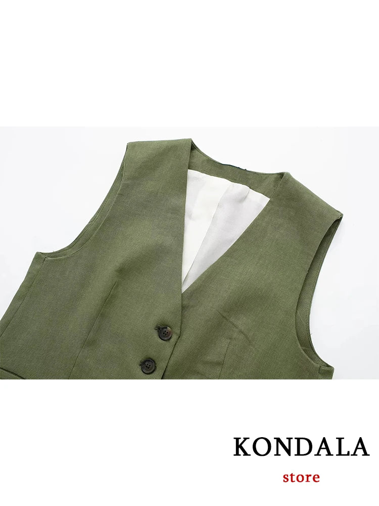 KONDALA Büro Dame Sommer 2023 Anzüge Frauen V-ausschnitt Single Button Ärmellose Blazer + Hohe Taille Breite Bein Shorts stilvolle Frauen Sets