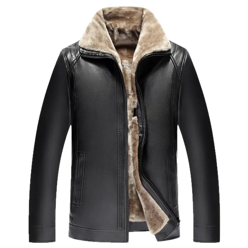 Verdickte Fleece Gefüttert Stehkragen Casual Leder Jacke männer PU Leder Pelz Integrierte Herbst Winter Neue Stil Modische