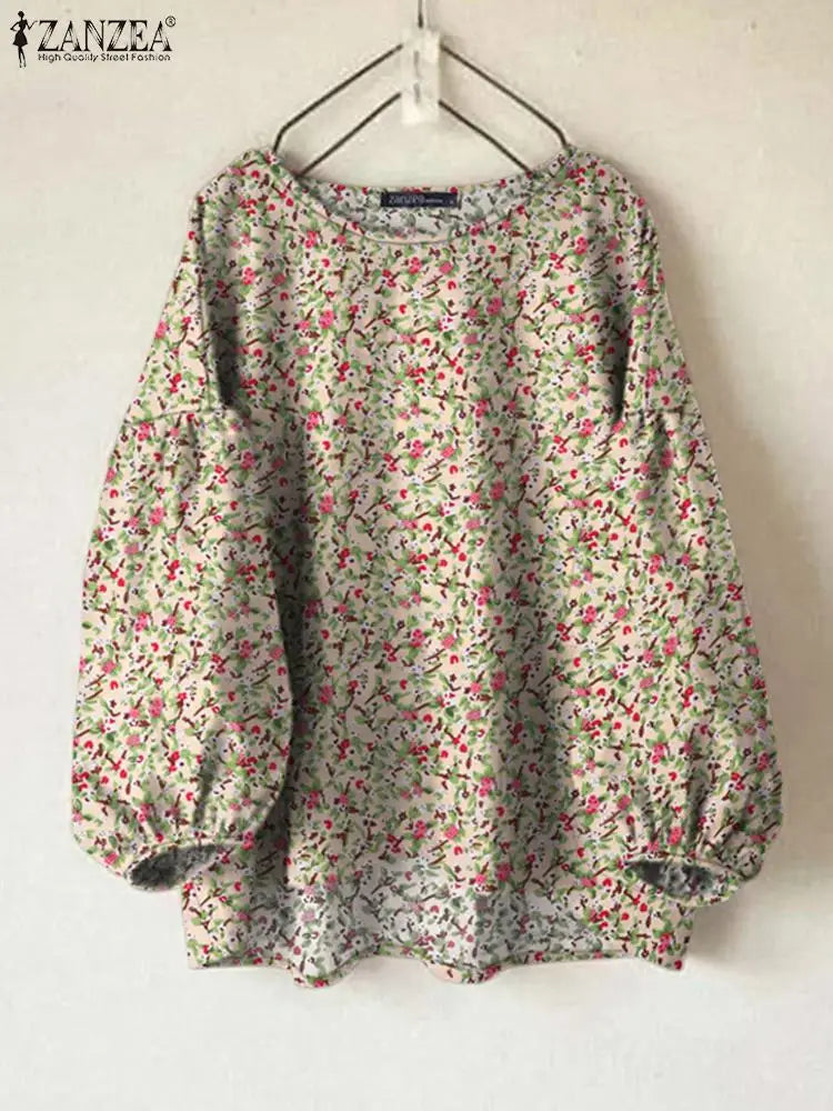ZANZEA Elegante Frauen Blumen Blusen 2024, Mode Laterne Langarm O Neck Blusas Mujer Böhmischen All-Over Print Shirts tops