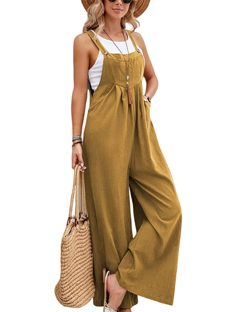 Damen Sommer Herbst Lässige Jumpsuits mit Trägern Elegante Hochgeschnittene Weite Hosen Harajuku Ärmellose Overalls Streetwear