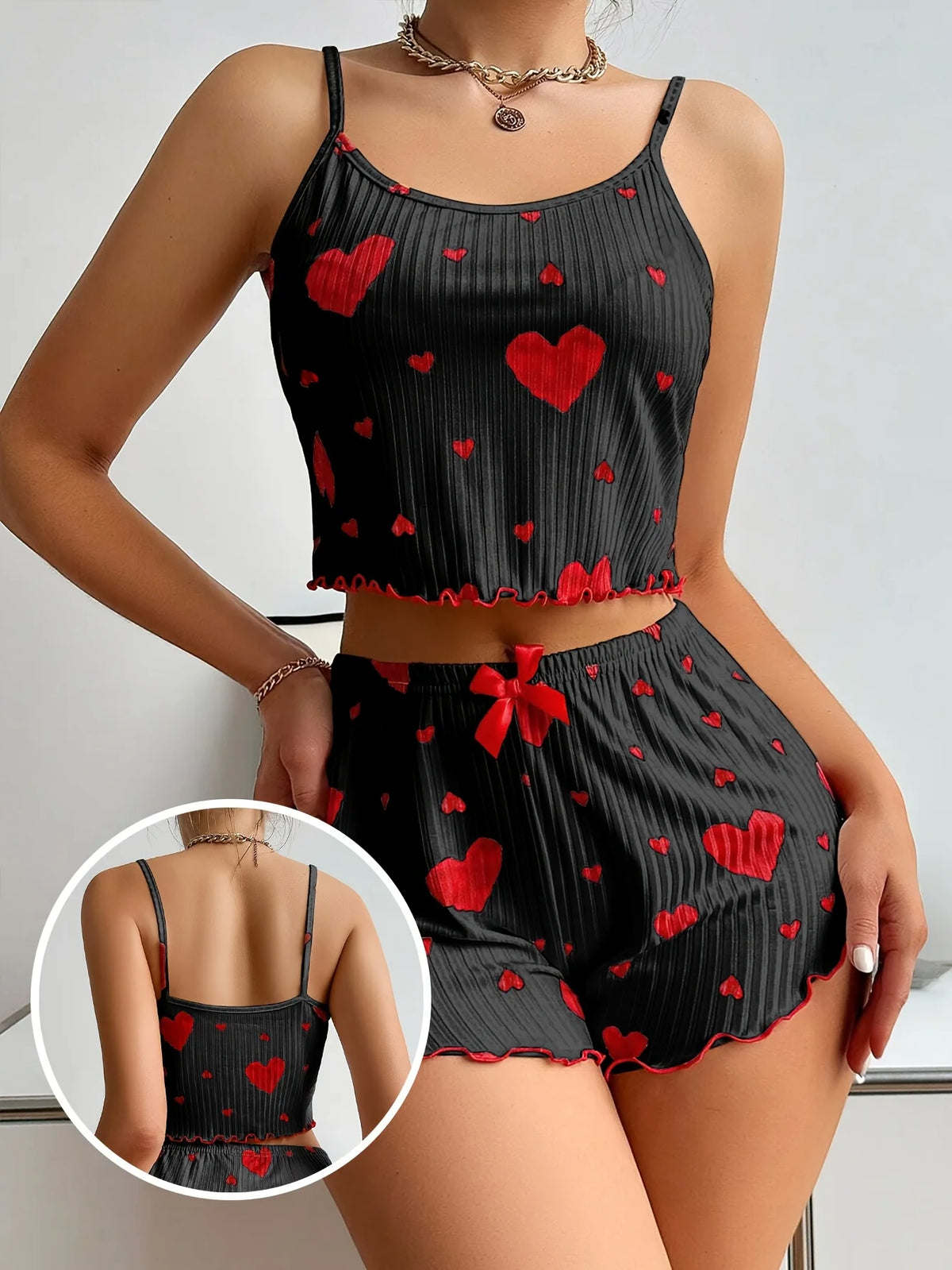2-teiliges Pyjama-Set Shorts Damen Homewear Bedruckte Unterwäsche Pyjamas Sexy Dessous Camisoles Tops Nachtwäsche Schlafanzug