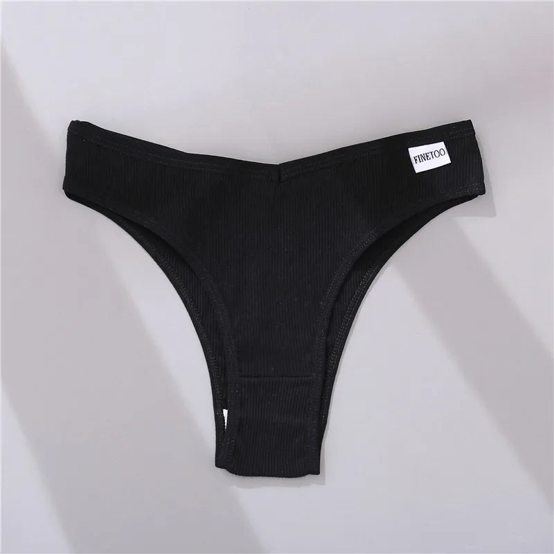 FINETOO Brasilianische Höschen Frauen Baumwolle Unterhose M-XL Sexy Low-Rise Unterhosen Damen Einfarbig Bikini Höschen Dessous 2022