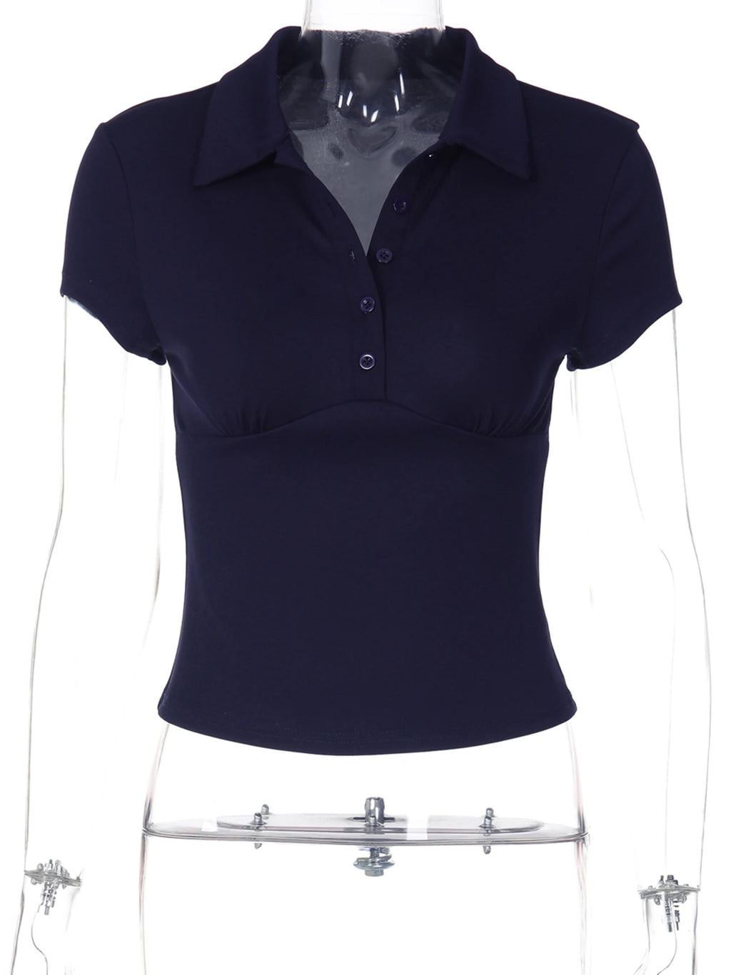 Hugcitar Damenmode, kurzärmelig, einfarbig, Polokragen, Knöpfe, sexy Crop-T-Shirt, Top, Sommerkleidung für Damen, Streetwear, Urlaub