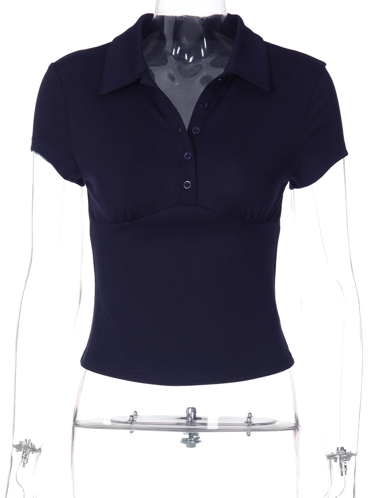 Hugcitar Damenmode, kurzärmelig, einfarbig, Polokragen, Knöpfe, sexy Crop-T-Shirt, Top, Sommerkleidung für Damen, Streetwear, Urlaub