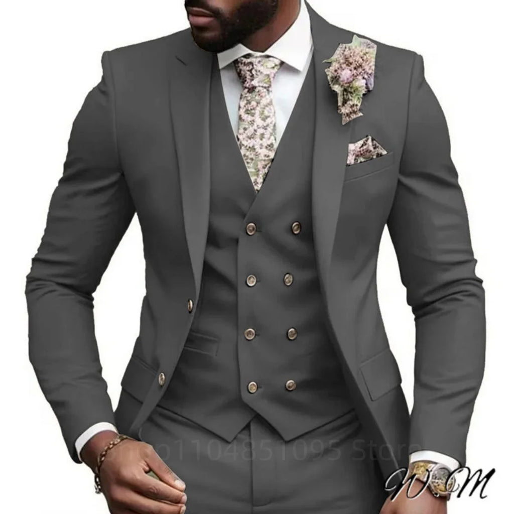 Hochwertige Grüne Business-Anzüge für Herren Slim Fit Elegante Hochzeitskleidung 3-Teilig Zweiknopf-Jacke Weste Hose Party-Sets