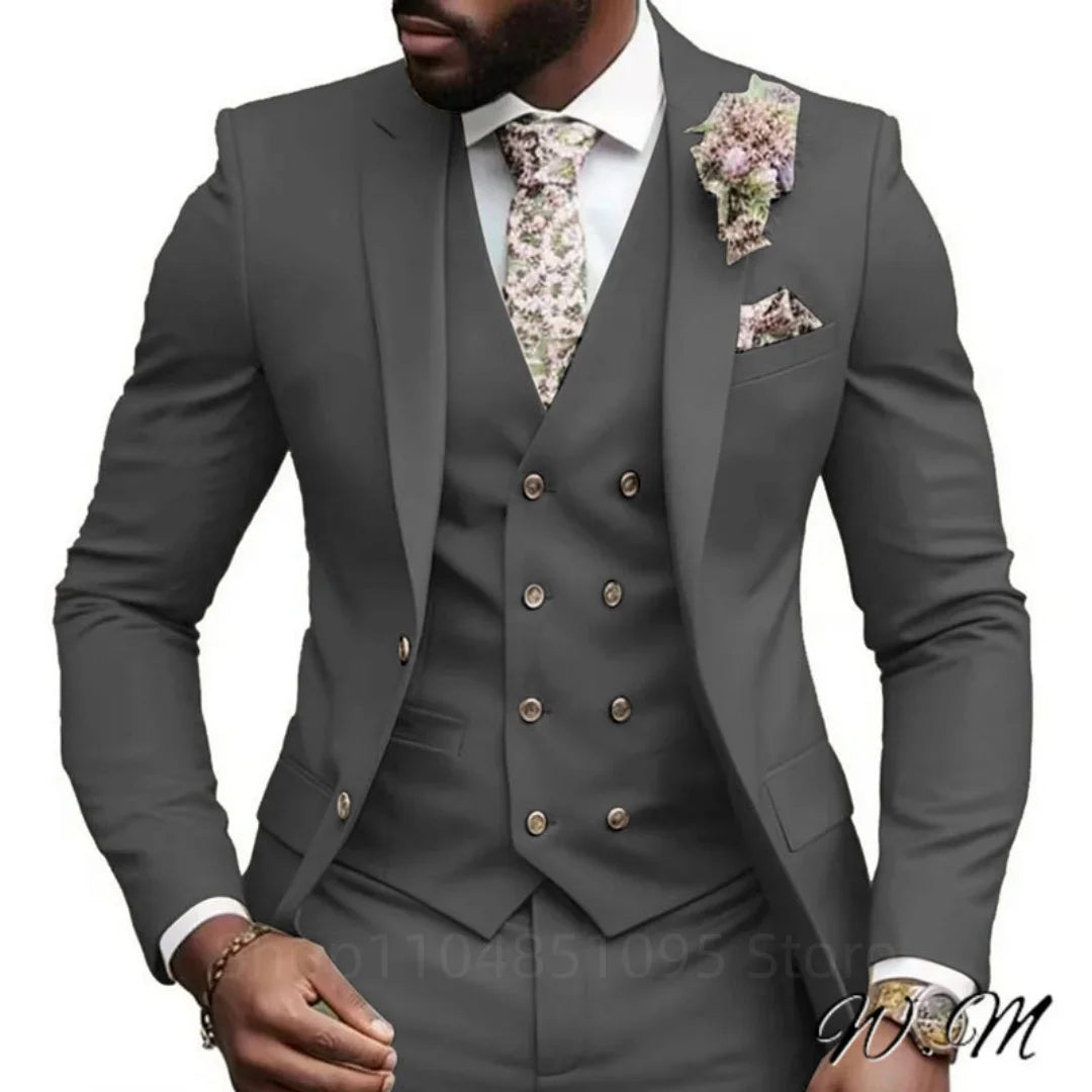 Hochwertige Grüne Business-Anzüge für Herren Slim Fit Elegante Hochzeitskleidung 3-Teilig Zweiknopf-Jacke Weste Hose Party-Sets