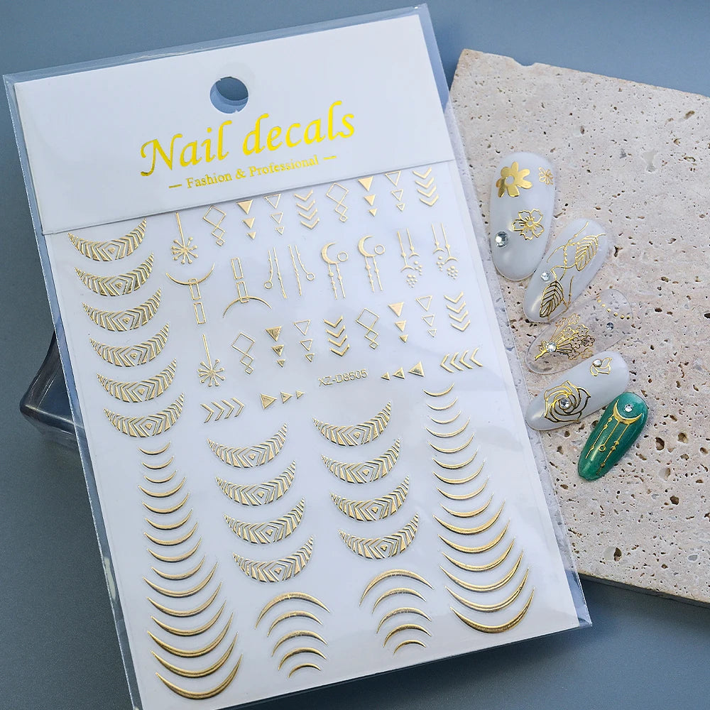 1 Blatt 3D Blattgold Blume Nail Art Aufkleber Blumenstrauß Blütenblatt Retro Nagelaufkleber Selbstklebende Blüte Charmante Maniküre Schieber