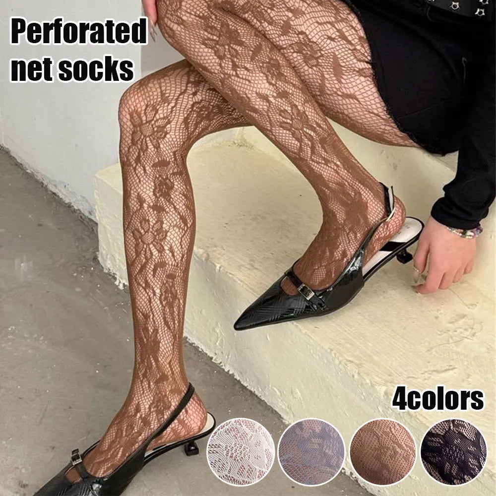 Y2k Blumenmuster Ausgeschnittene Sexy Strumpfhose Trendige JK-Strumpfhose Hochelastische Hipster-Leggings Harajuku Gothic Strümpfe