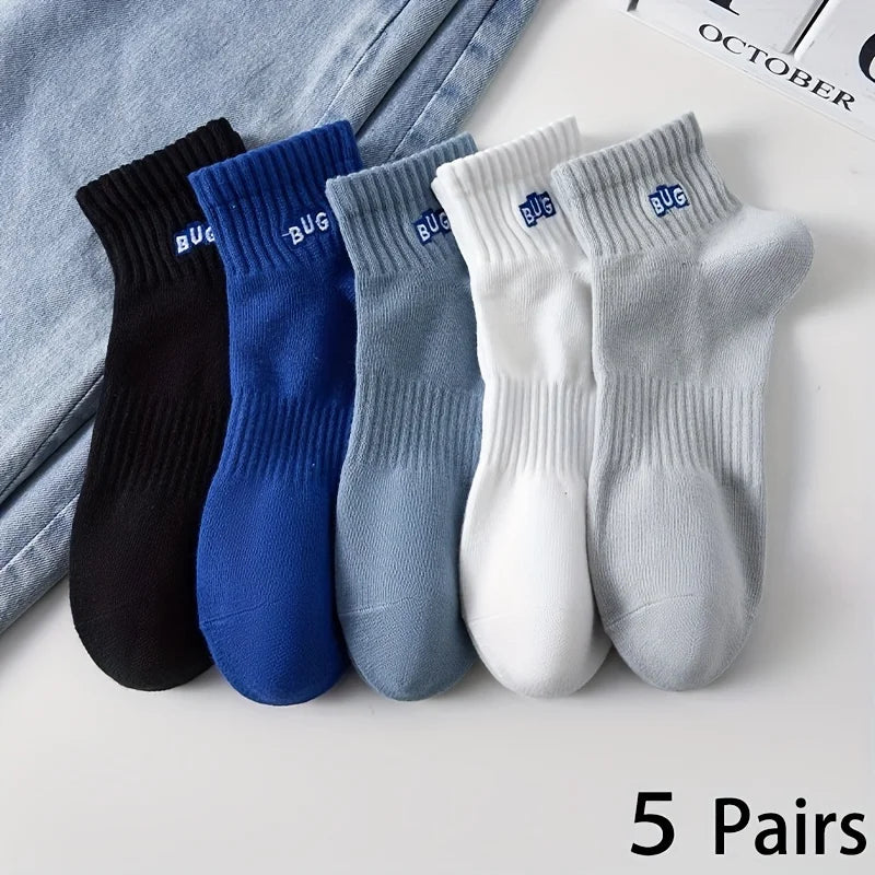 5 Paar Herren-Socken mit schlichtem, modischem Muster, geruchshemmend und schweißabsorbierend, niedrig geschnitten, bequeme, atmungsaktive Freizeitsocken für alle Jahreszeiten