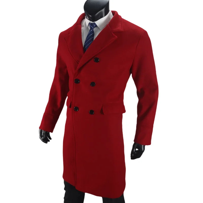 Herren langer Zweireiher mantel mit Futter warme Mäntel Woll mischung Revers Casual Fashion Herren bekleidung EU-Größe angepasst