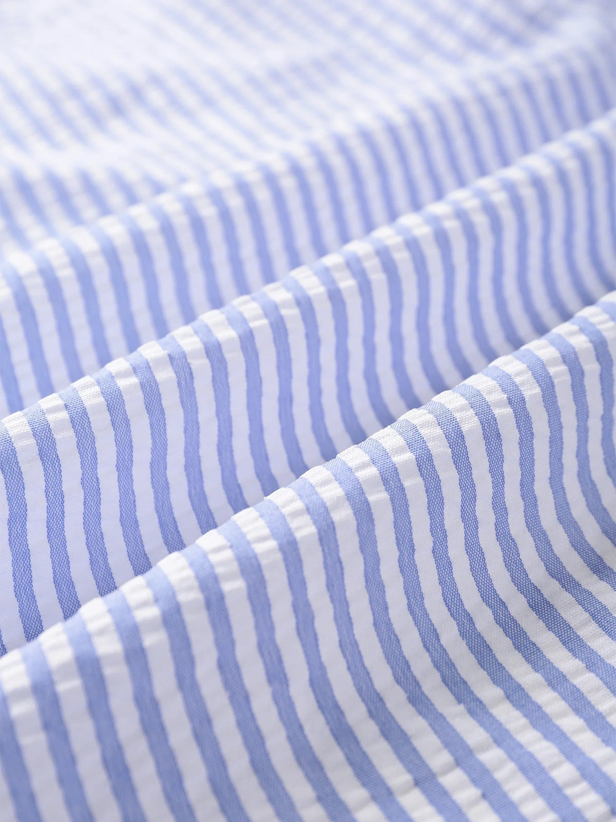 Herren Blau-Weiß Gestreiftes Seersucker-Hemd, Vielseitig für Sommer Casual & Pendeln