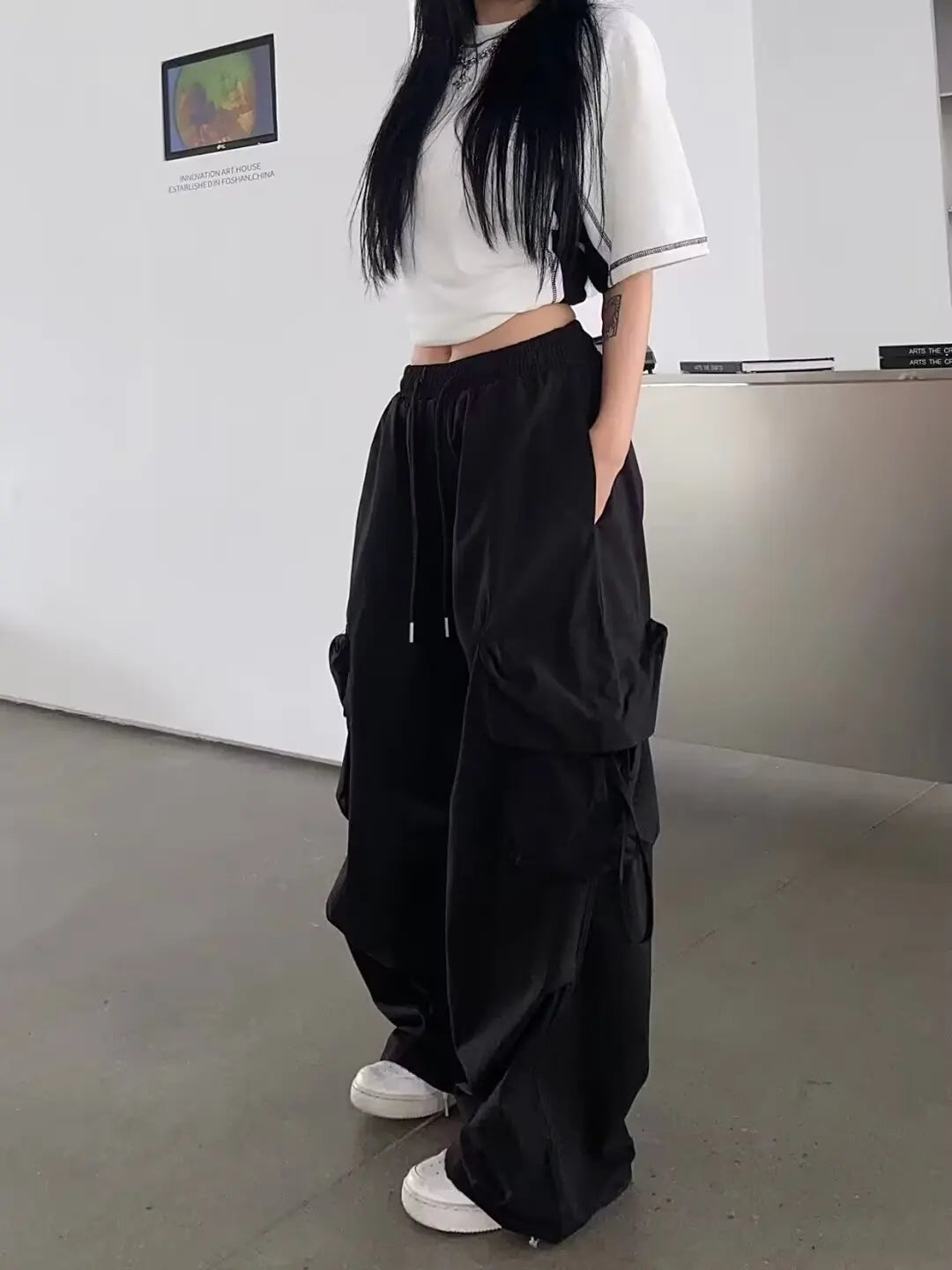 2025, neue Vintage Lose Breite Bein Hosen High Street Y2K Retro Hip Hop Solide Sweatpant Casual Frauen Cargo Pendeln Jogger Hosen